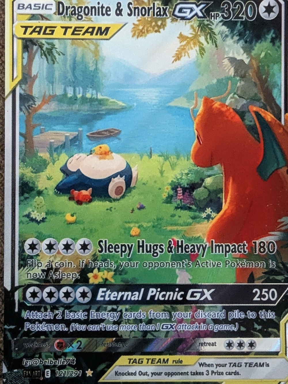 TAG TEAM Dragonite & Snorlax GX Collectible Card - Red/Blue Artwork